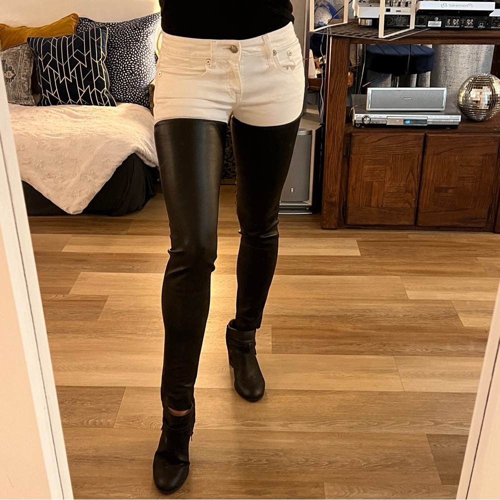 R13 Ultra Rare Chaps sz 26 WHITE denim and LAMBSKIN jeans